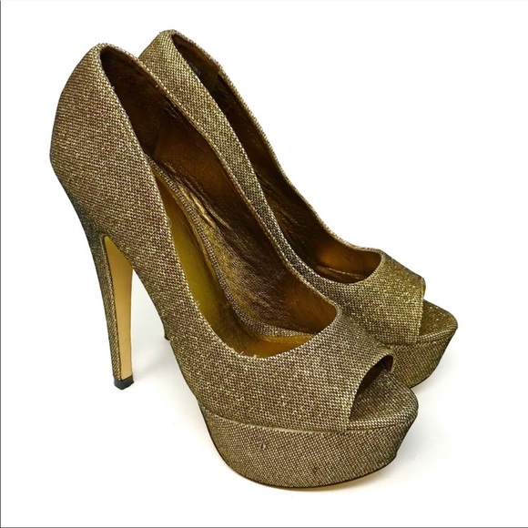 Aldo Vannice Gold Glitter Stilettos Open Toe 35 5 - Picture 11 of 11